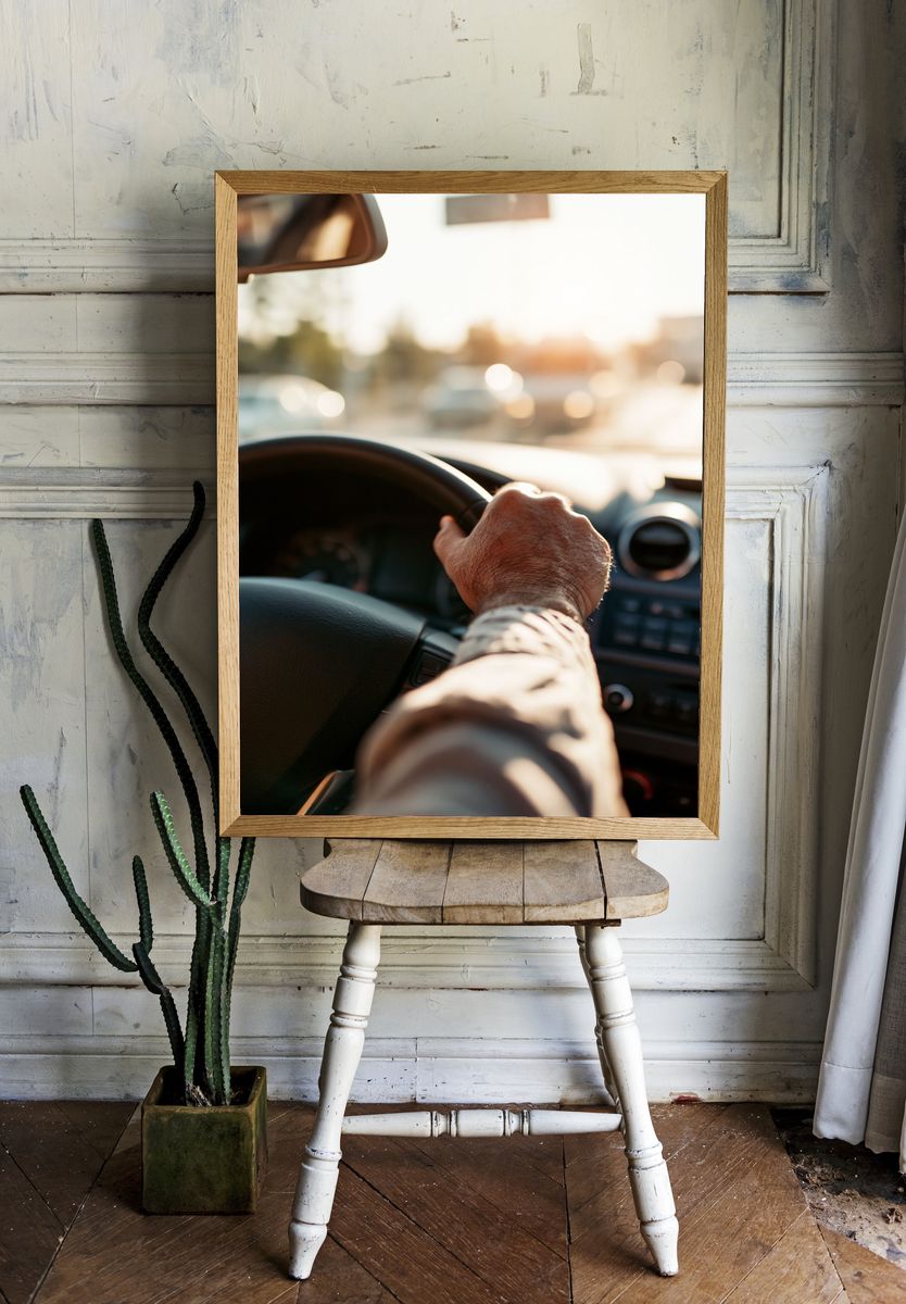 Sunlit Driving Hands Photography Poster. room preview