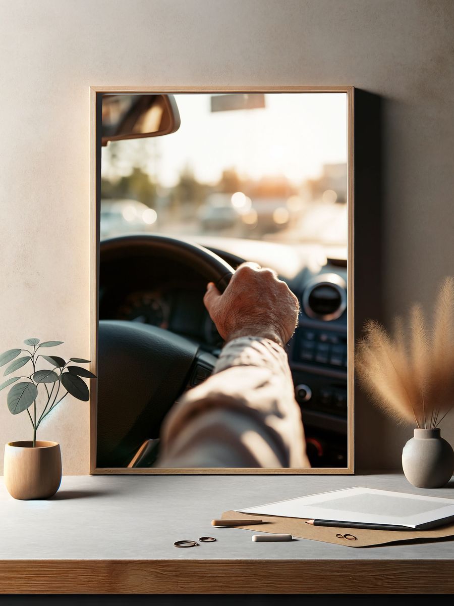 Sunlit Driving Hands Photography Poster. — room view 2