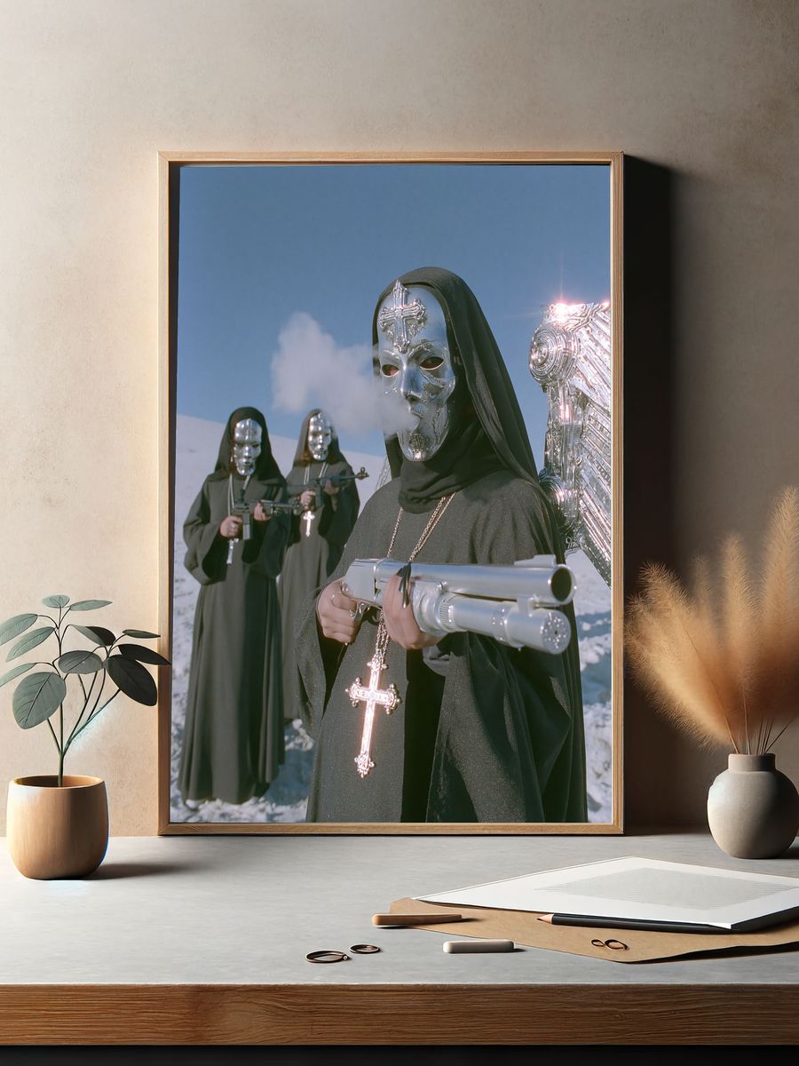 Masked Figures Sci-Fi Photography Poster. — room view 2