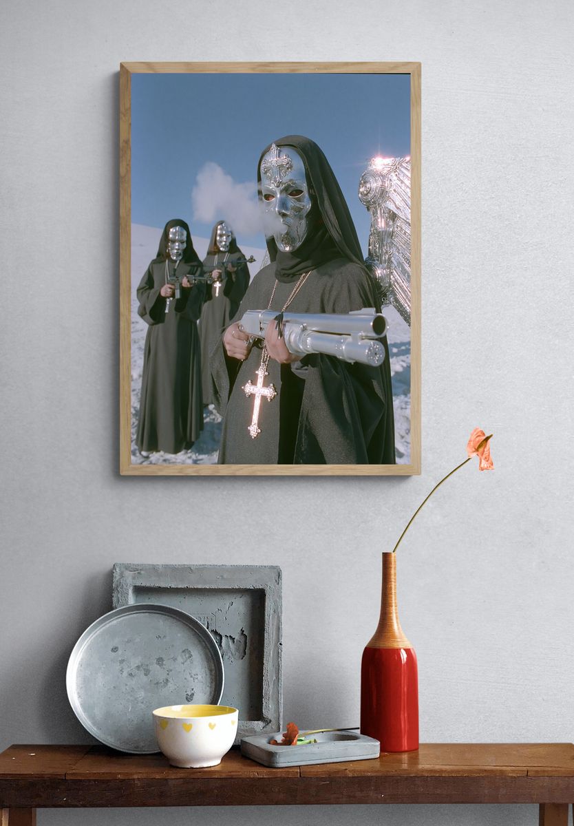 Masked Figures Sci-Fi Photography Poster. — room view 3