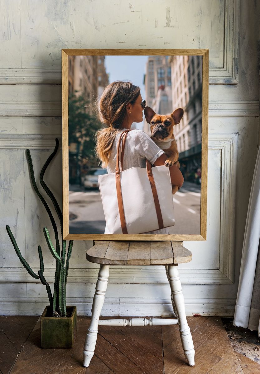 City Woman with French Bulldog Photography Poster. — room view 1