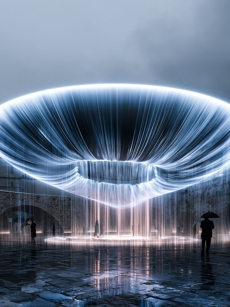 Glowing Fountain Light Sculpture Poster. poster detail