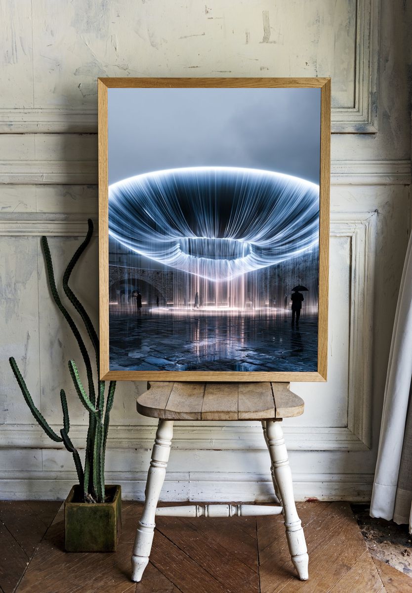 Glowing Fountain Light Sculpture Poster. — room view 1