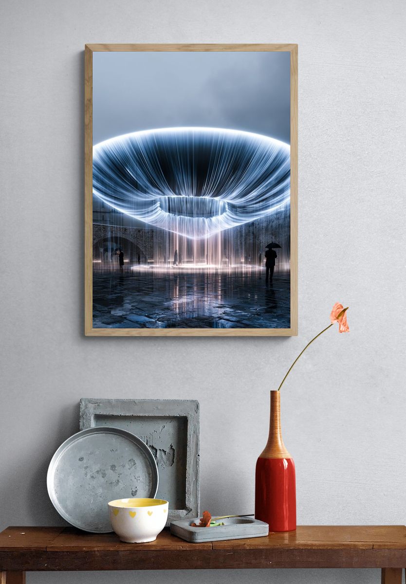 Glowing Fountain Light Sculpture Poster. — room view 3