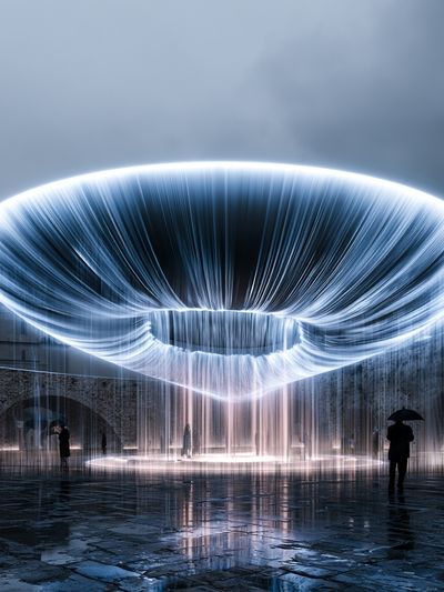 Glowing Fountain Light Sculpture Poster. poster