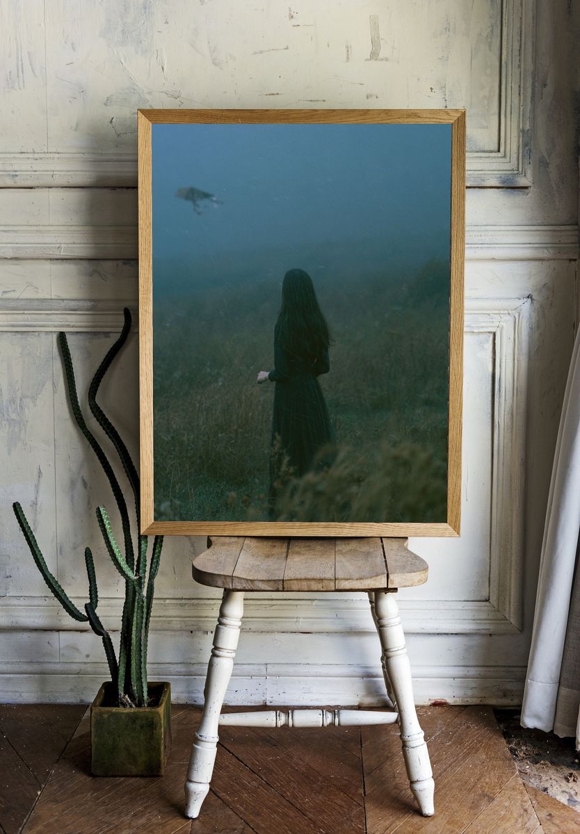 Misty Woman in Field Photography Poster. — room view 1