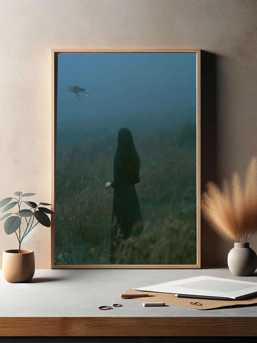 Misty Woman in Field Photography Poster. — room view 2
