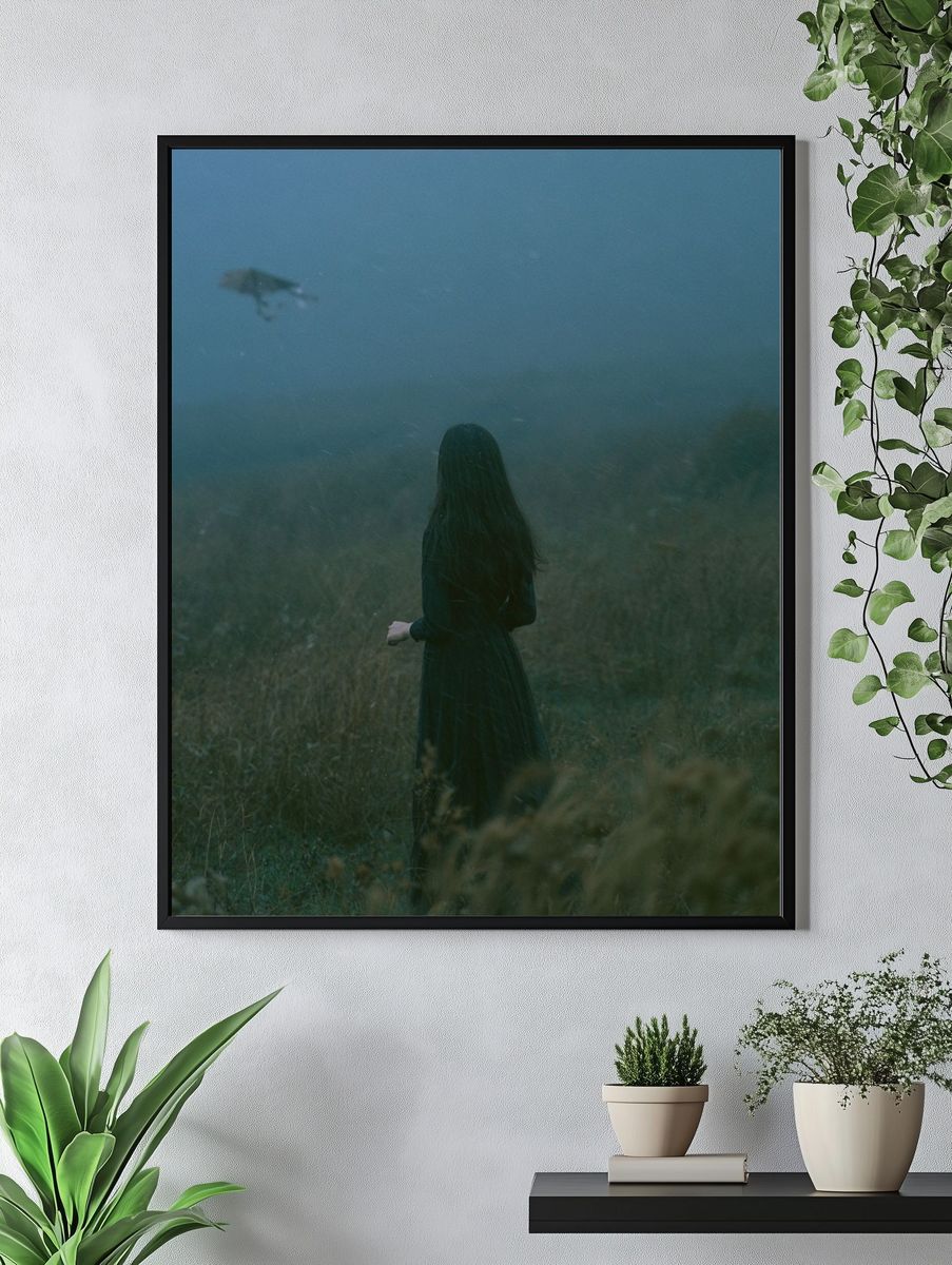 Misty Woman in Field Photography Poster. — room view 4