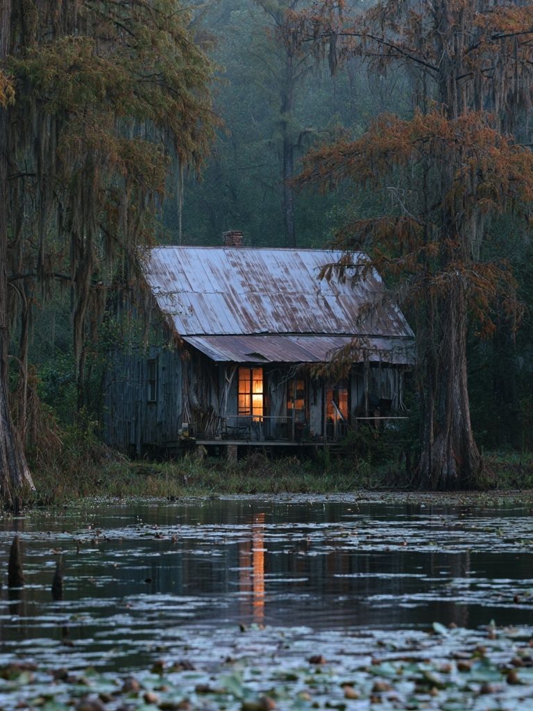 Swamp Cabin at Dusk Photography Poster. poster — photography art