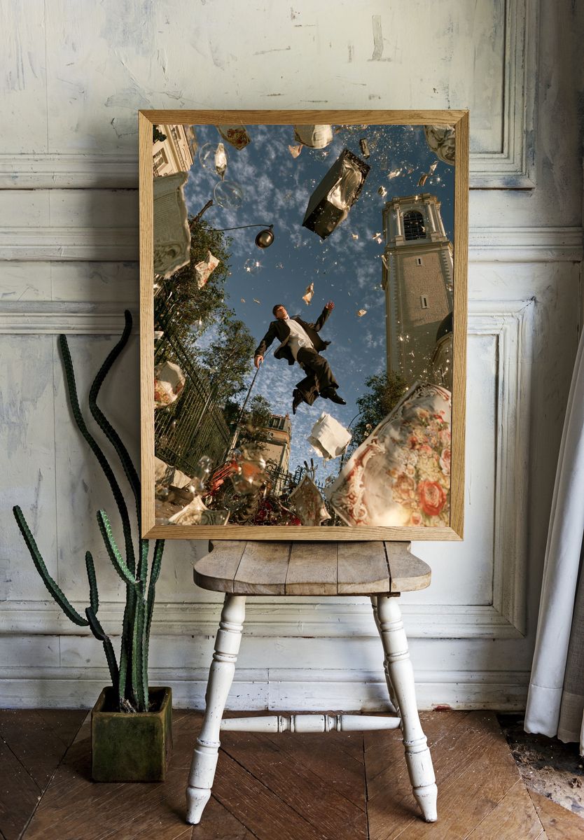 Floating Man Surreal Photography Poster. room preview