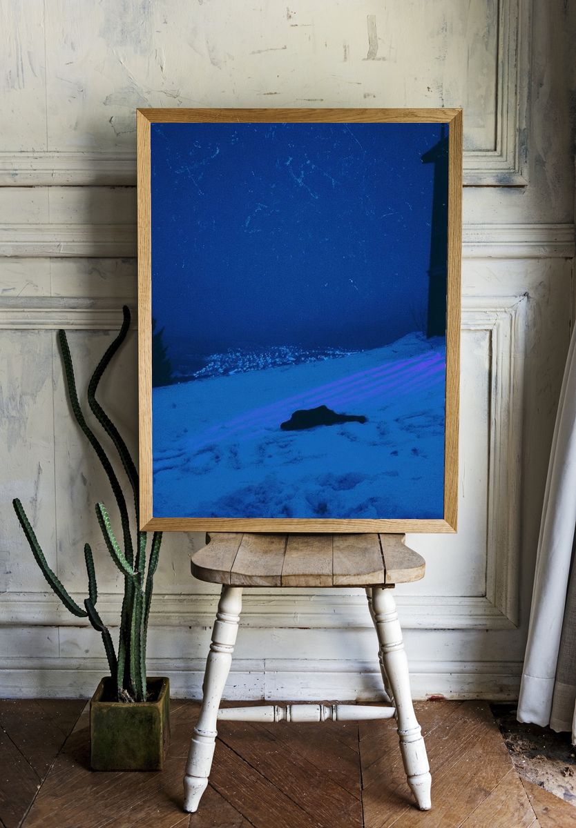 Moonlit Snowfield Photography Poster. — room view 1