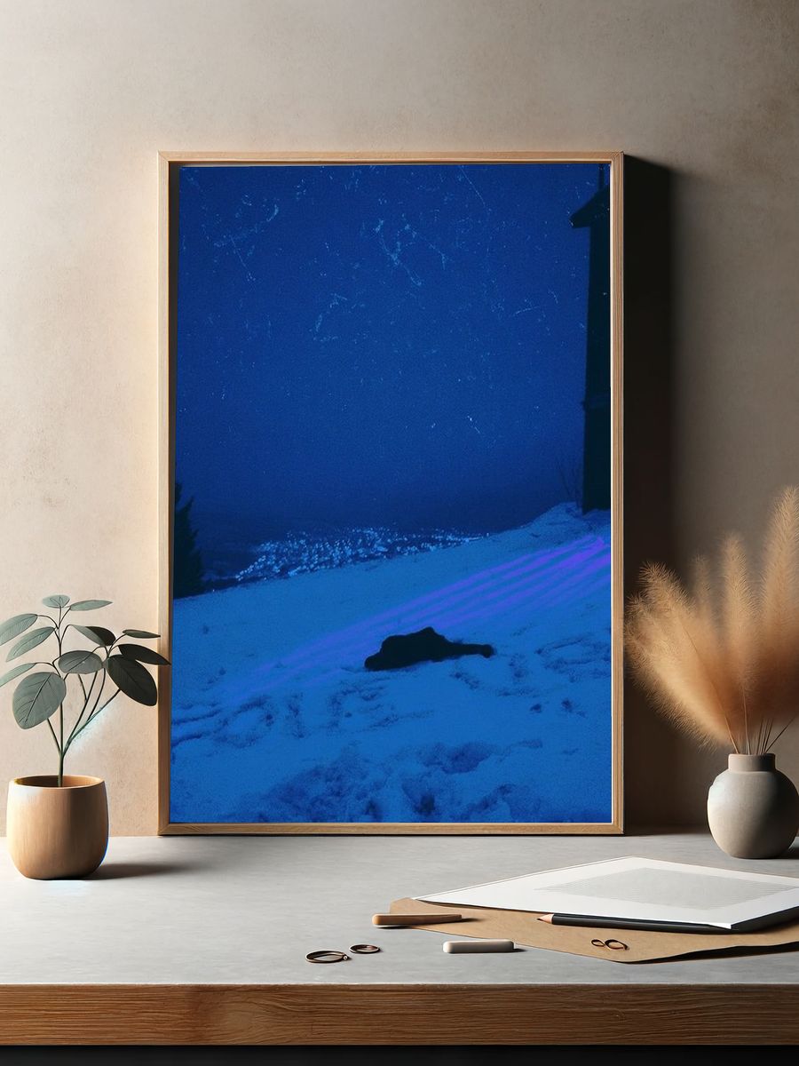 Moonlit Snowfield Photography Poster. — room view 2