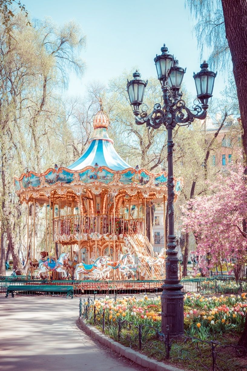 Spring Carousel Park Photography Poster. poster detail