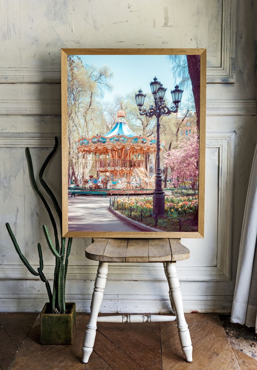 Spring Carousel Park Photography Poster. — room view 1