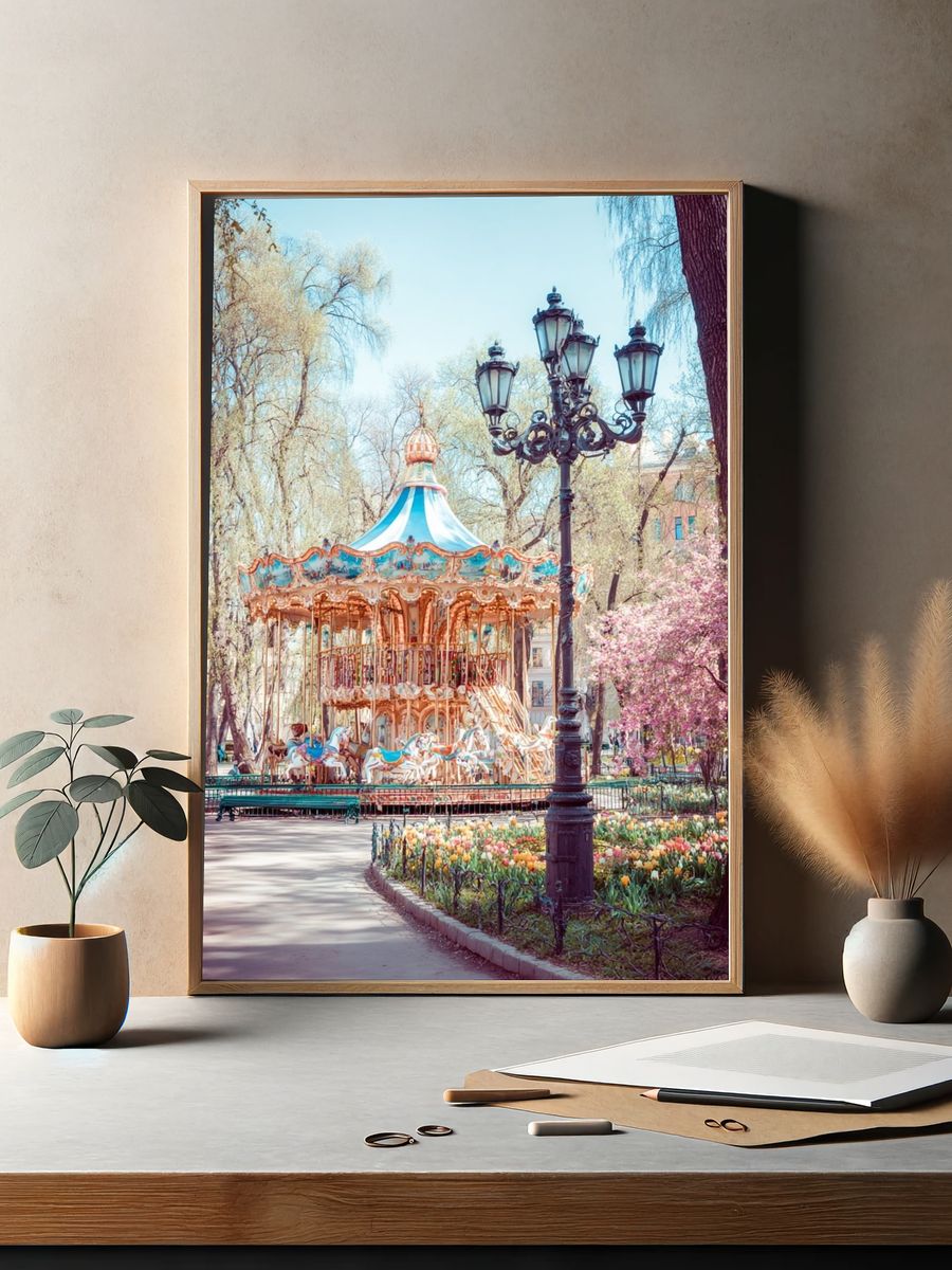 Spring Carousel Park Photography Poster. — room view 2