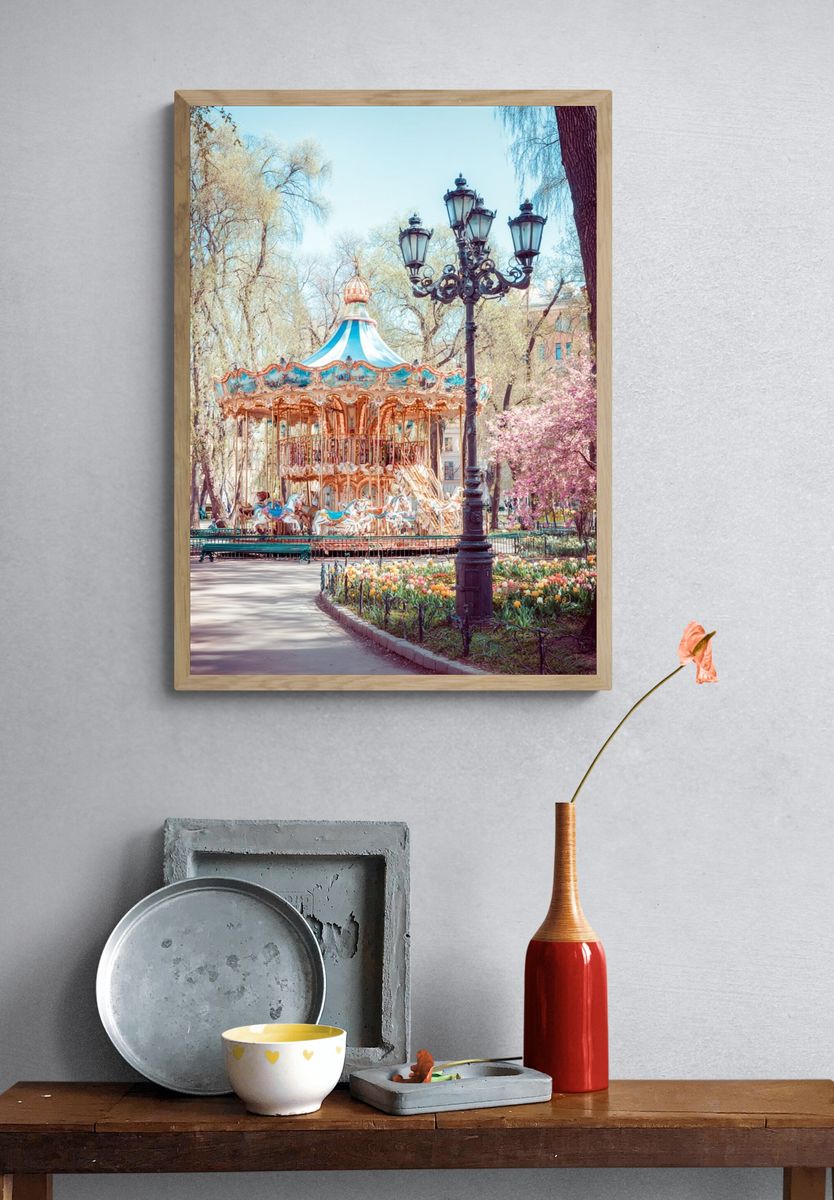 Spring Carousel Park Photography Poster. — room view 3