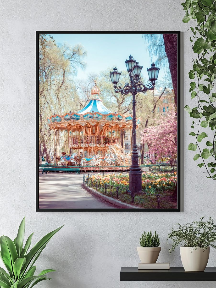 Spring Carousel Park Photography Poster. — room view 4