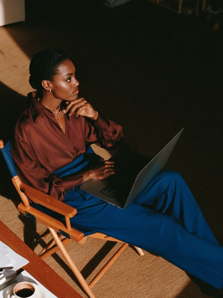 Editorial Woman with Laptop Poster. poster detail
