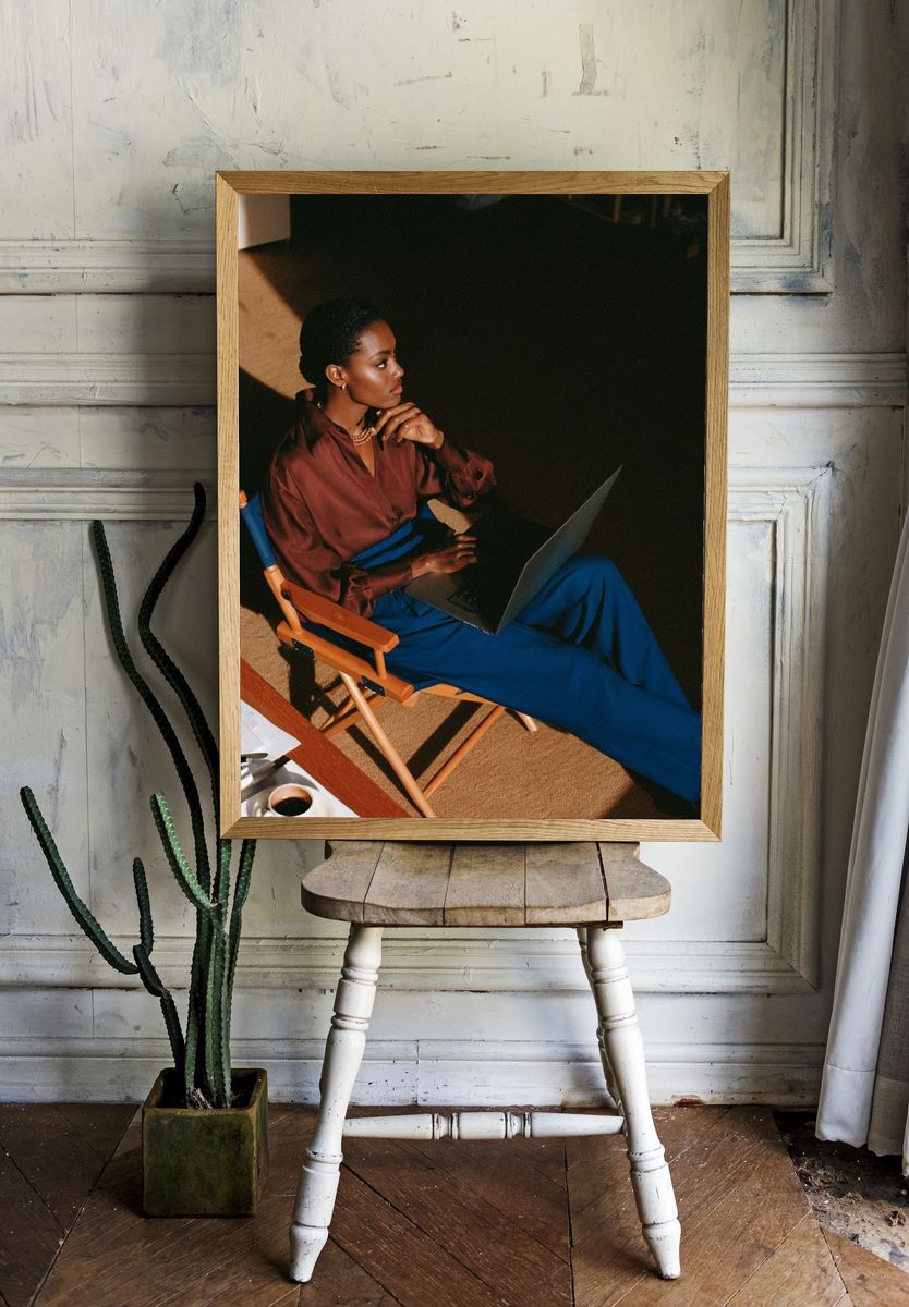 Editorial Woman with Laptop Poster. room preview