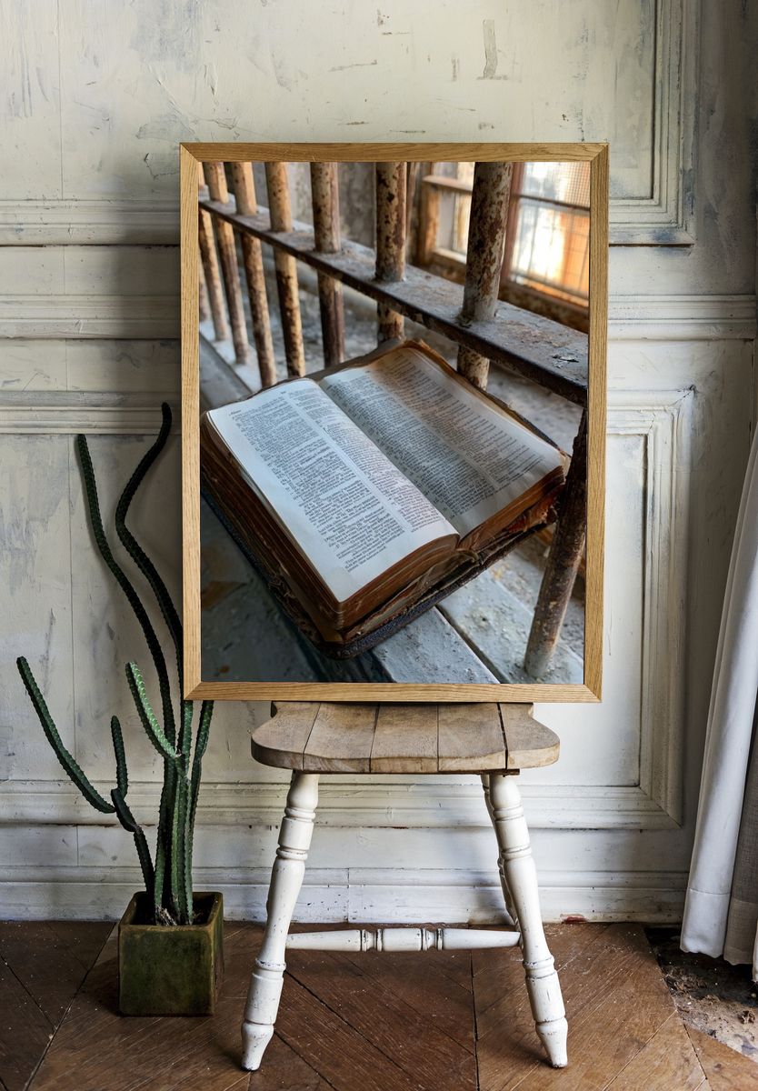 Open Bible in Sunlight Photography Poster. — room view 1