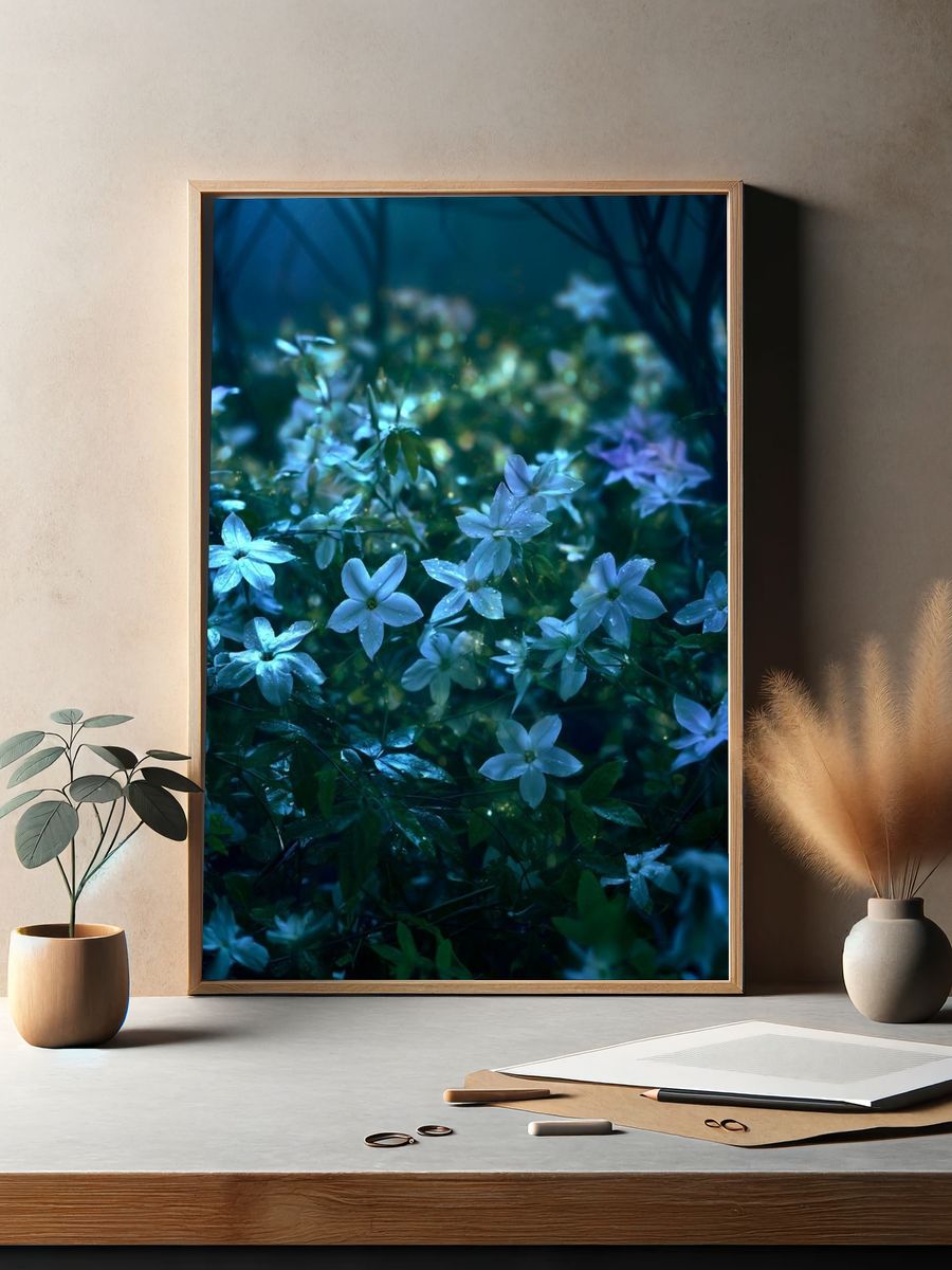 Moonlit Wildflowers Photography Poster. — room view 2