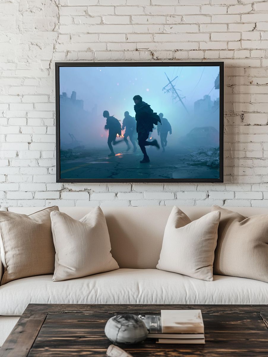 Foggy Urban Chase Photography Poster. — room view 1