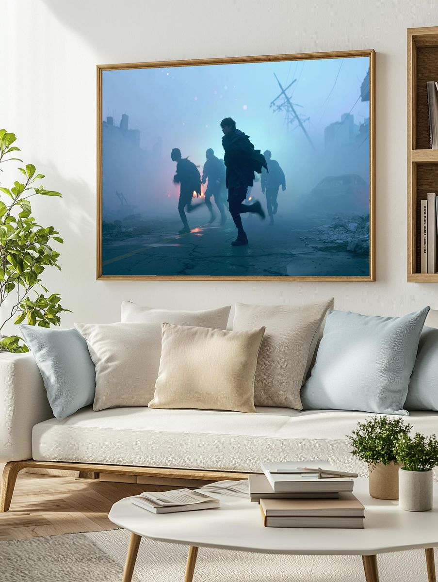 Foggy Urban Chase Photography Poster. — room view 2