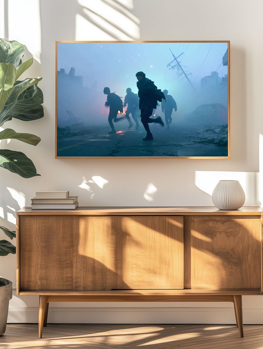 Foggy Urban Chase Photography Poster. — room view 3