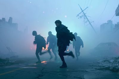 Foggy Urban Chase Photography Poster.