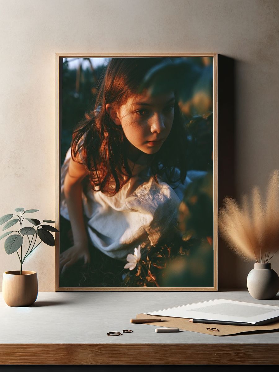 Girl in Wildflowers Photography Poster. — room view 2
