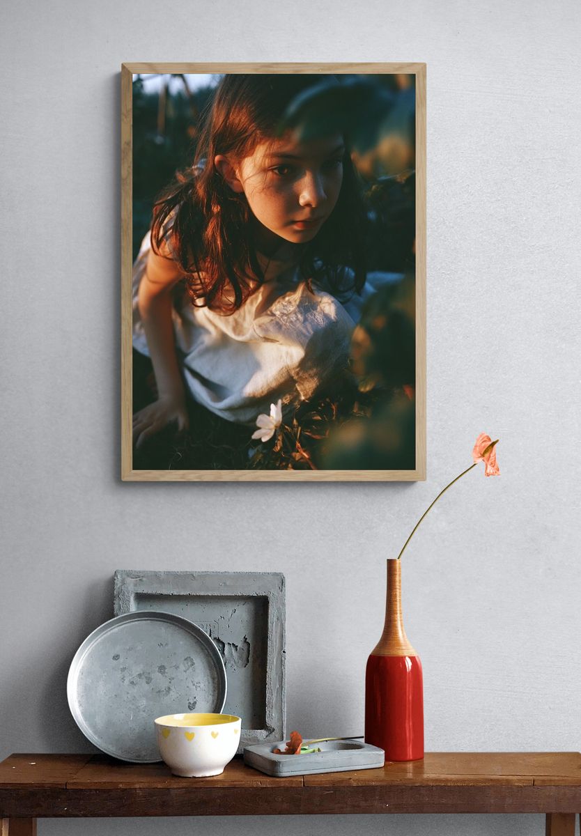 Girl in Wildflowers Photography Poster. — room view 3