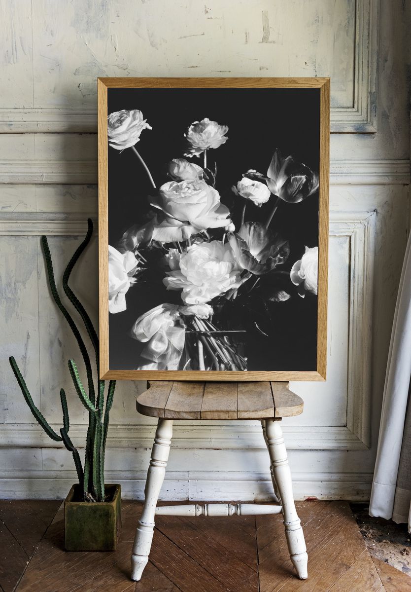 Black and White Floral Photography Poster. room preview
