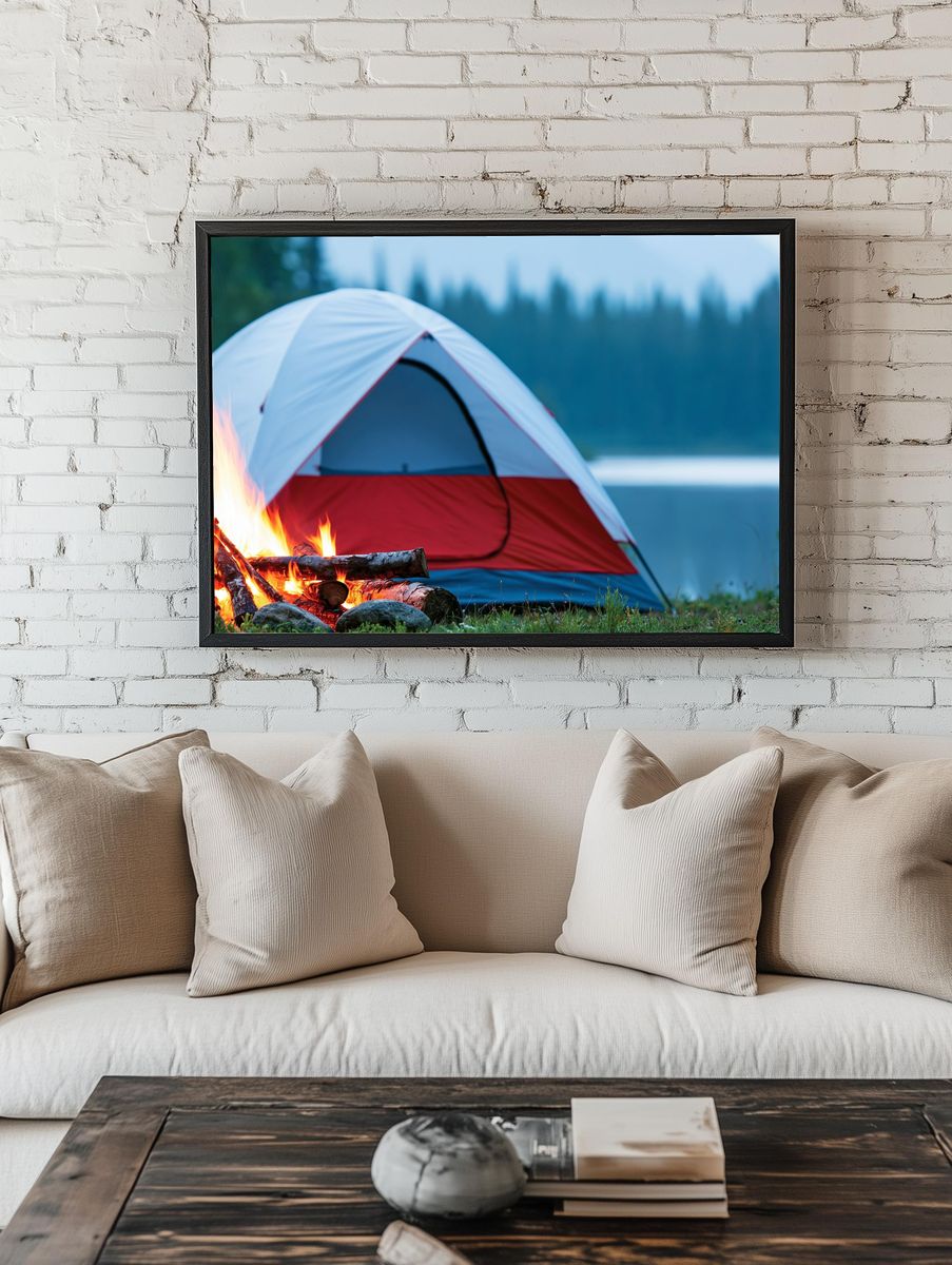 Campfire Tent Lakeside Photography Poster. room preview