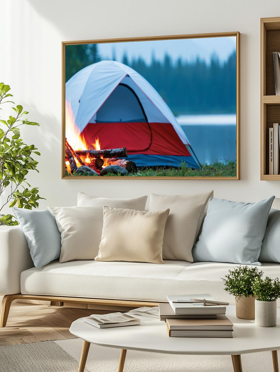 Campfire Tent Lakeside Photography Poster. — room view 2