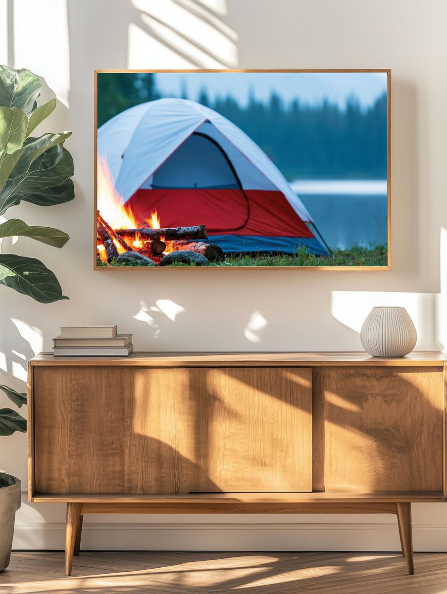 Campfire Tent Lakeside Photography Poster. — room view 3