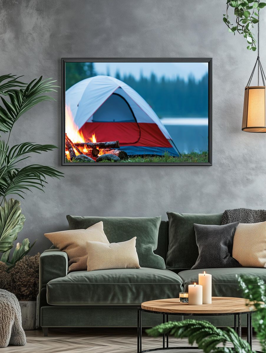 Campfire Tent Lakeside Photography Poster. — room view 4