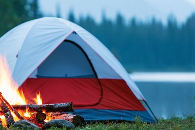 Campfire Tent Lakeside Photography Poster. poster