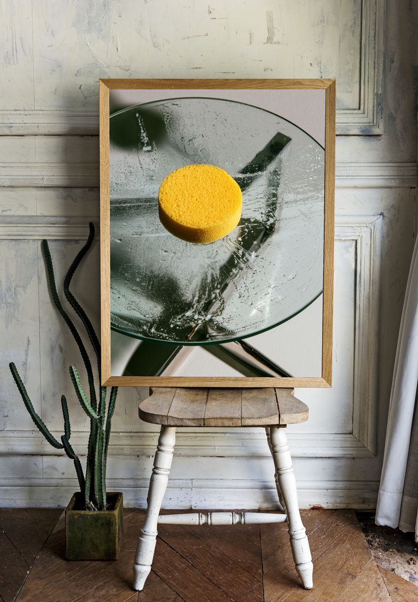 Glass and Yellow Sponge Photography Poster. room preview