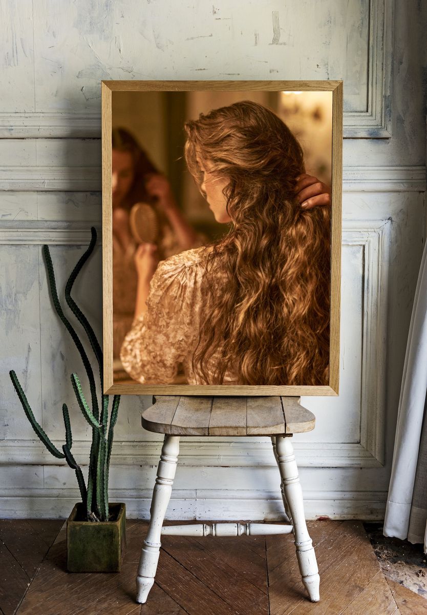 Vintage Woman in Mirror Photography Poster. — room view 1