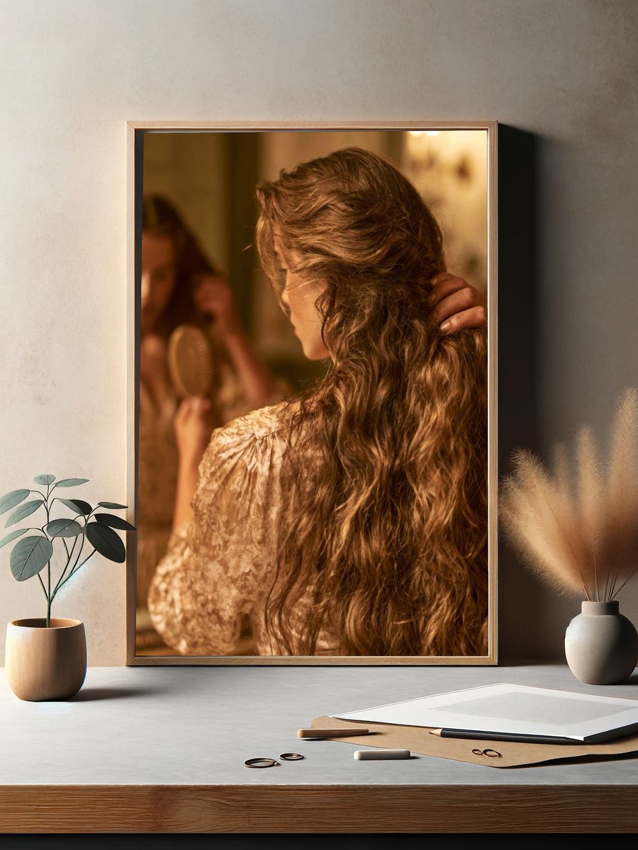 Vintage Woman in Mirror Photography Poster. — room view 2