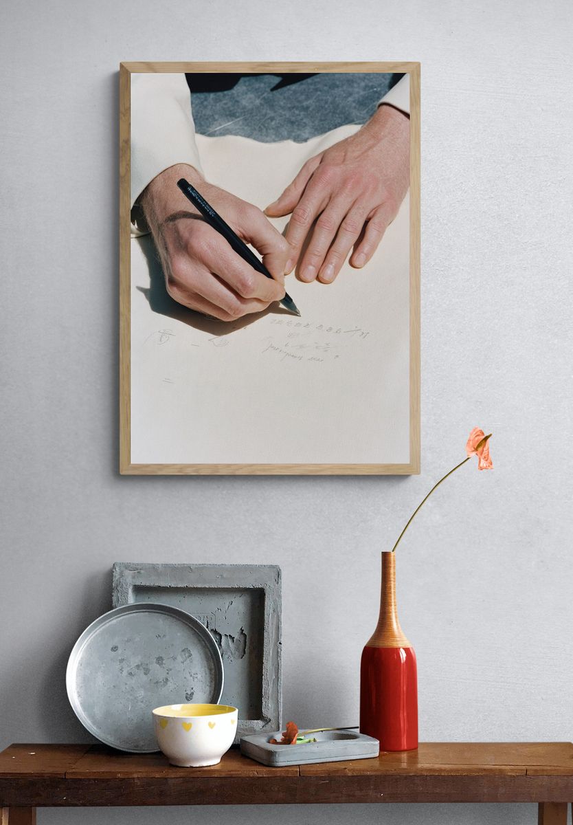 Hands Writing on Paper Photography Poster. — room view 3