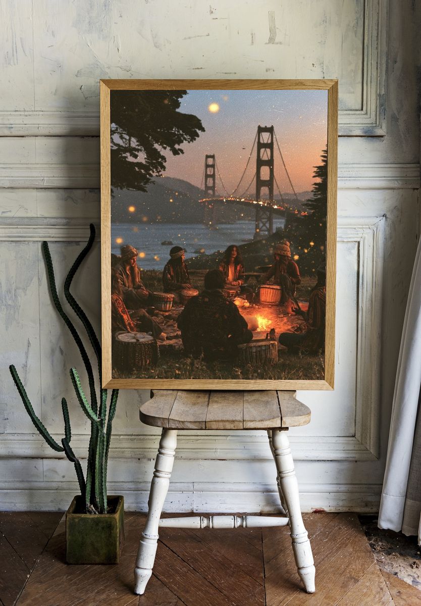 Golden Gate Drum Circle Photography Poster. room preview