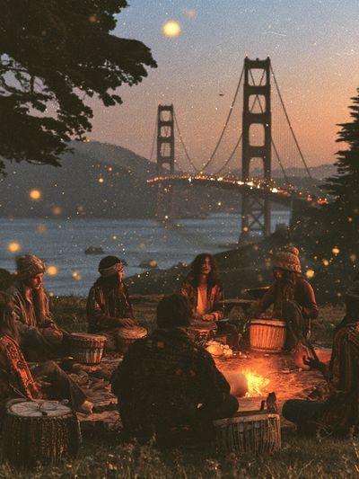 Golden Gate Drum Circle Photography Poster.
