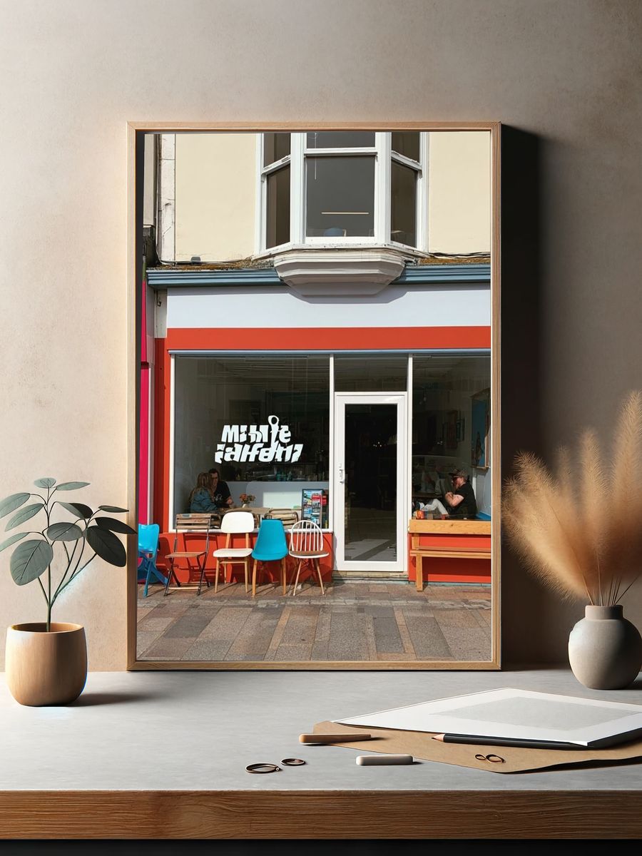 Colorful Cafe Facade Photography Poster. — room view 2