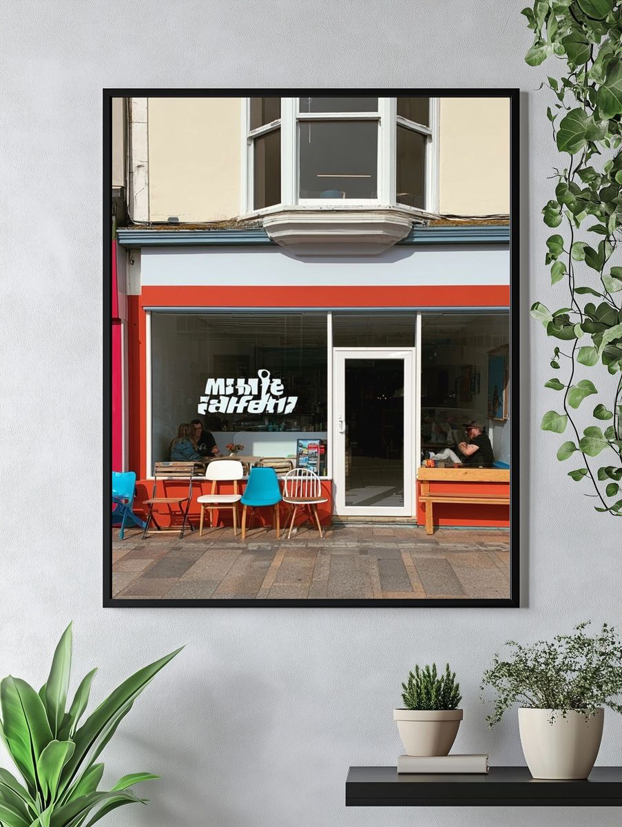 Colorful Cafe Facade Photography Poster. — room view 4