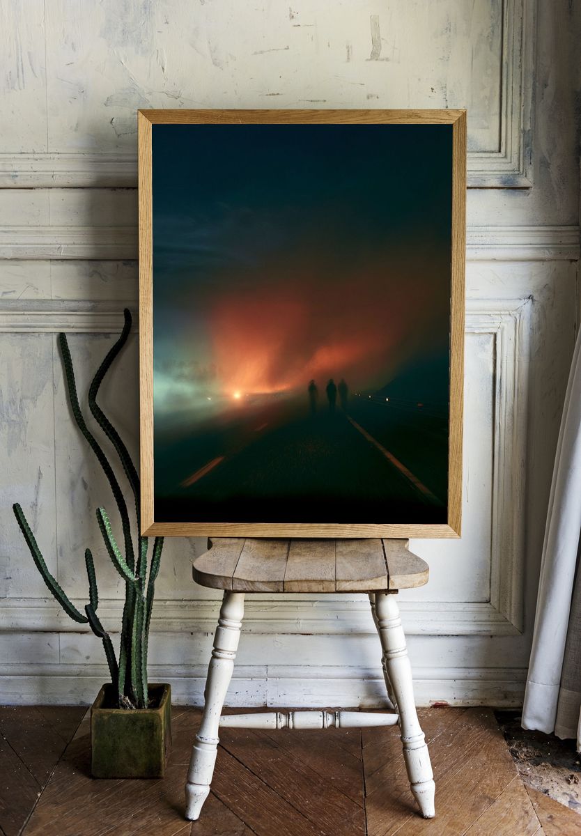 Foggy Night Road Photography Poster. room preview