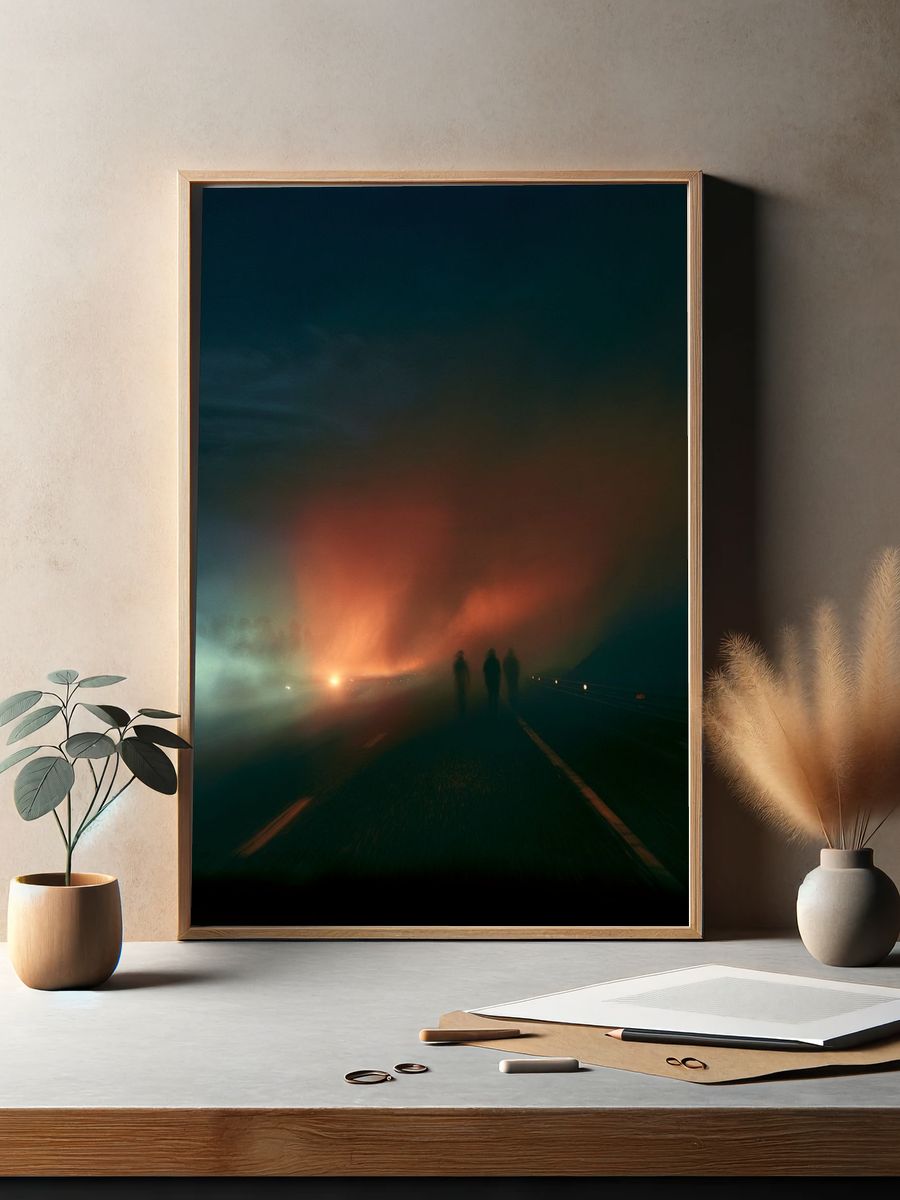 Foggy Night Road Photography Poster. — room view 2