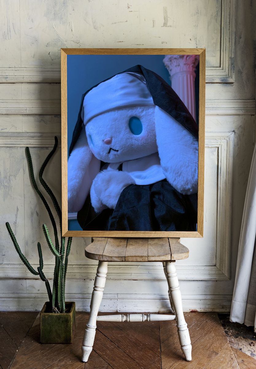 Plush Bunny Nun Portrait Print. room preview