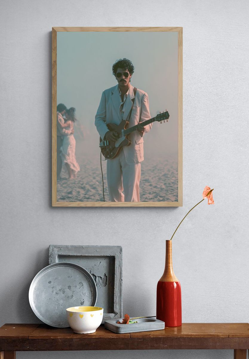 Beach Guitarist Photography Poster. — room view 3