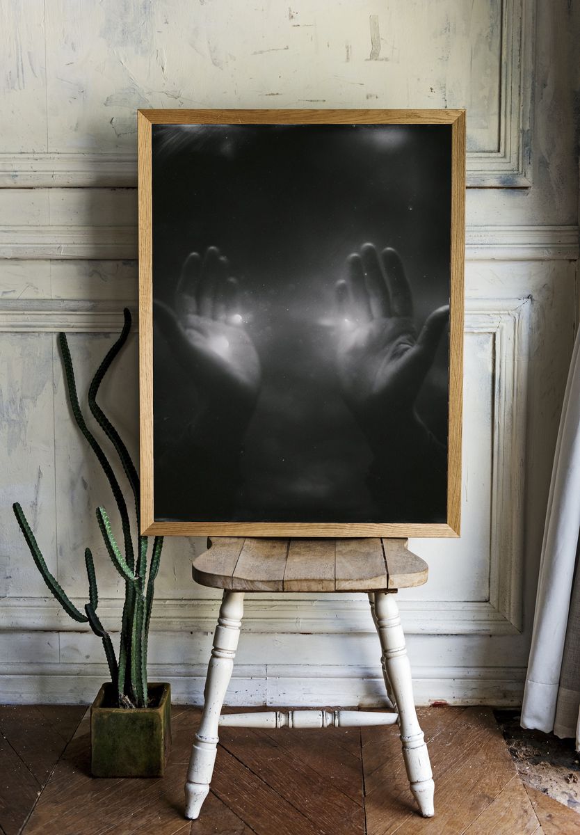 Hands in Light Photography Poster. — room view 1